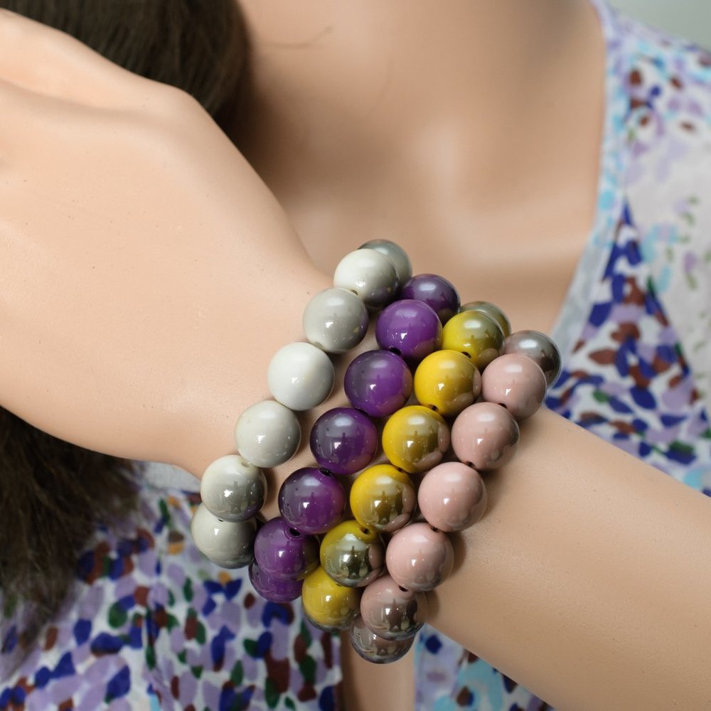 Set of four ombre beaded stretch bracelets, wear together as a stock or separate